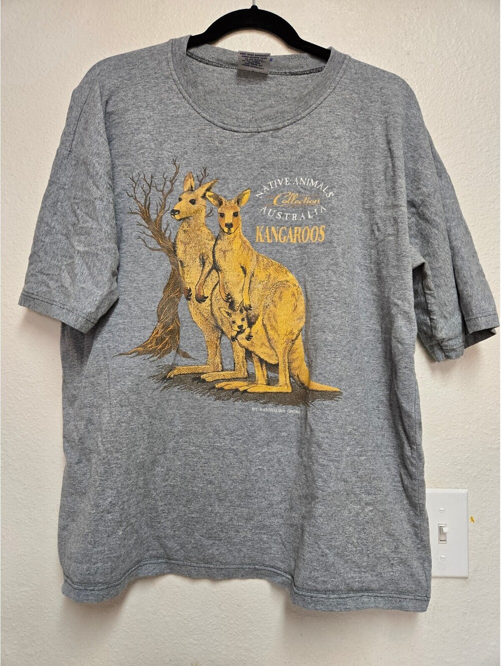Vintage Australian Grown Kangaroo Graphic T-Shirt Gray Men's Size L Australia
